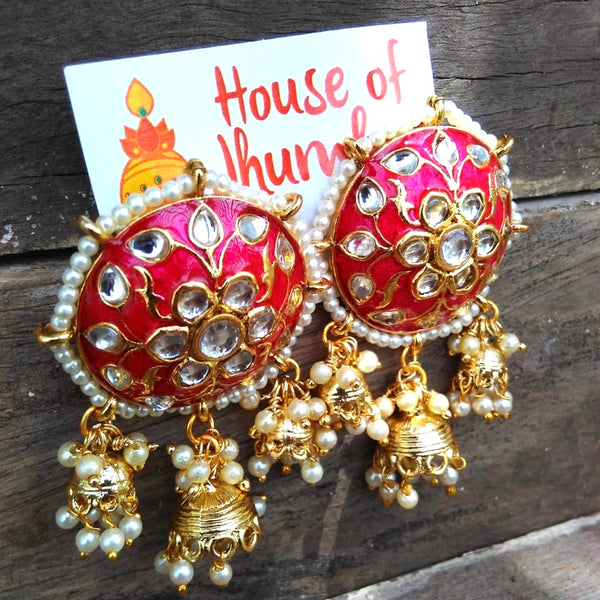 Enamel stud with triple jhumka studs