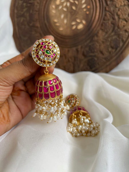 Annam premium Kundan Jhumkas with rice pearls