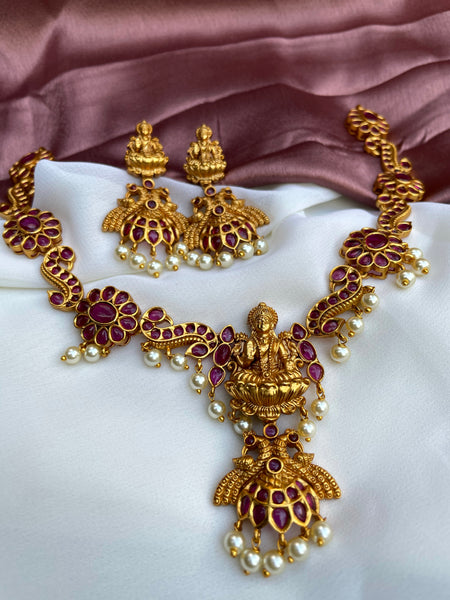 Ruby flower Lakshmi necklace set