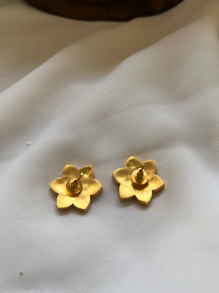 Tri color Kundan flower silver studs