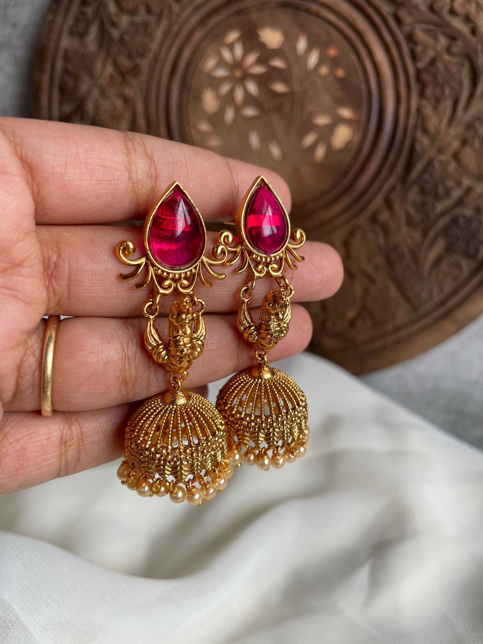 Tear drop stone 3D peacock Jhumkas