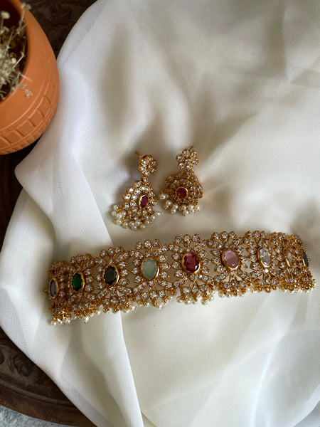 Navaratna high neck choker with studs