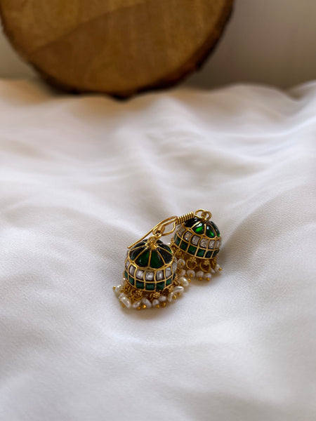 Kundan emerald Hook Jhumkas