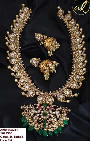 Real kemp jadau look alike bridal Haram with Jhumkas