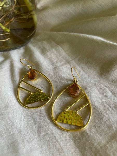 Handmade brass earrings with stone