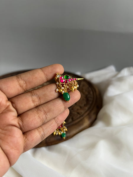 Kundan parrot studs with drops