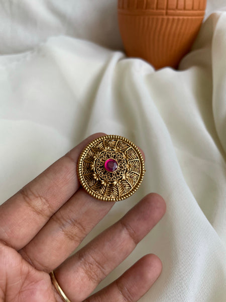 Ruby antique chakra adjustable ring