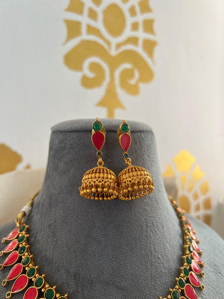Kerala style palaka necklace with jhumkas