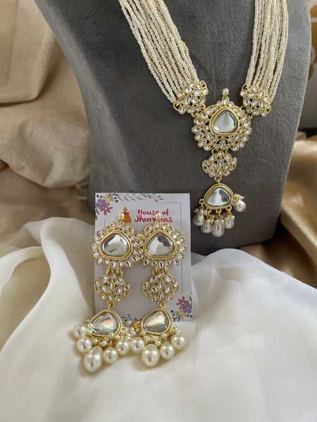 Kundan look alike Pearl haram with jumbo earrings