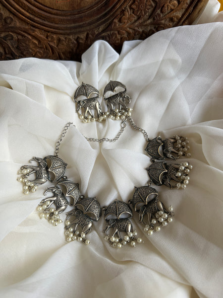 Elephant umbrella necklace with earrings