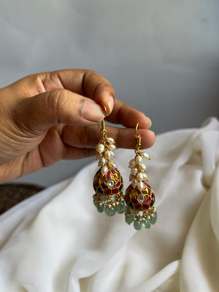 Kundan rice Pearl hook Jhumkas