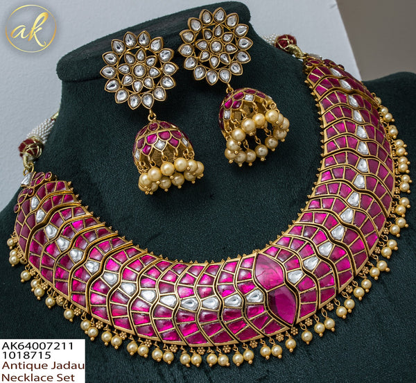 Gold design inspired - Kundan brass necklace with Jhumkas