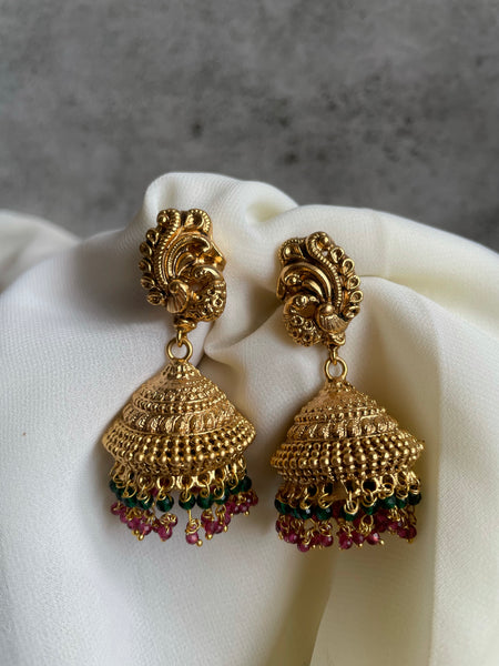 Bridal Gold like Temple haram with Jhumkas - PREMIUM