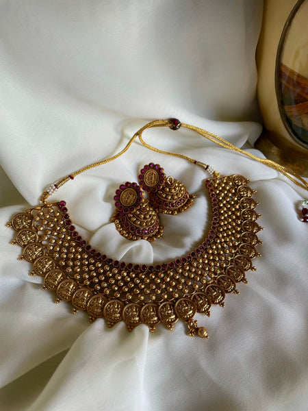 Lakshmi bridal coin necklace with Jhumkas