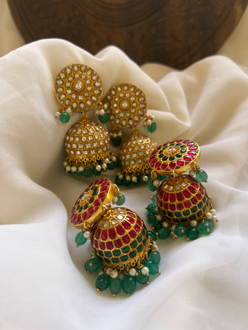 Jumbo Kundan chakra jhumkas