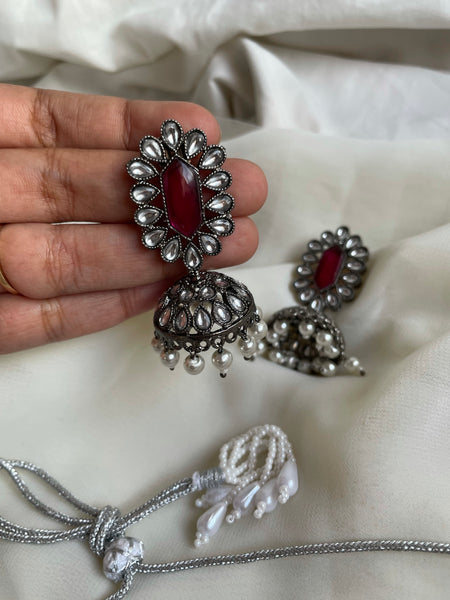 Rhodium finish ruby choker bridal set
