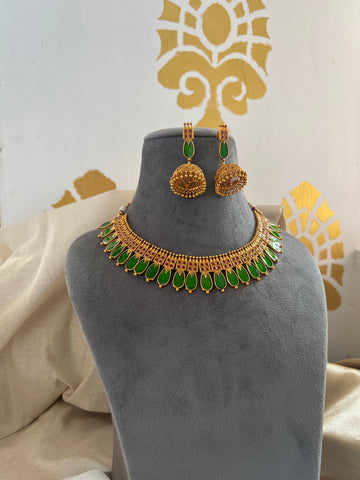 Kerala style Palaka necklace with jhumkas