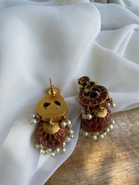 Kundan peacock Jhumkas - Design 1