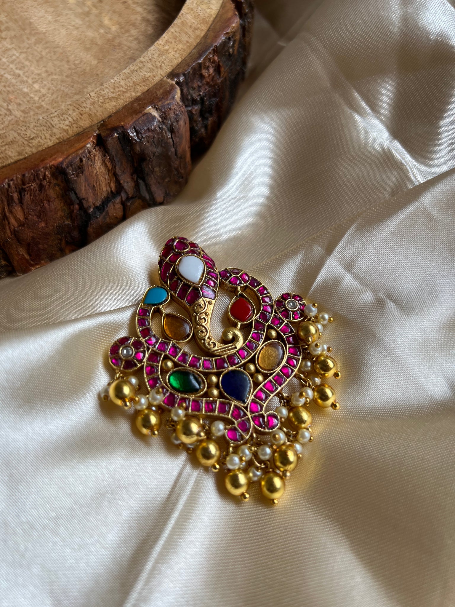 Navaratna Kundan Ganesha pendant House of Jhumkas