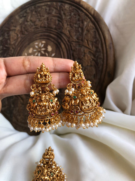 Antique Lakshmi cutwork jhumkas in 2 sizes