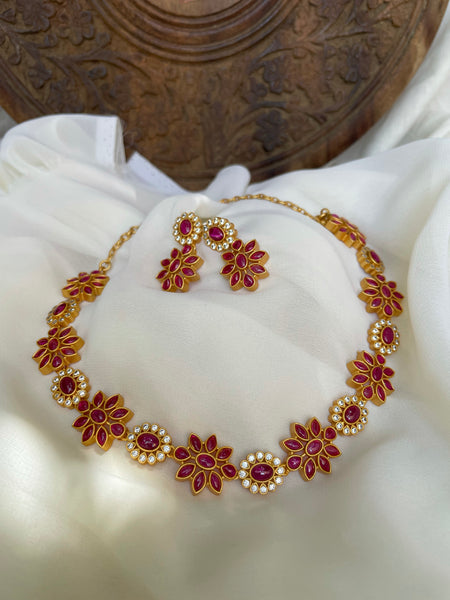 Elegant flower necklace with studs -Design D