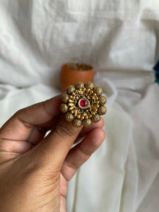 Ruby antique flower adjustable ring