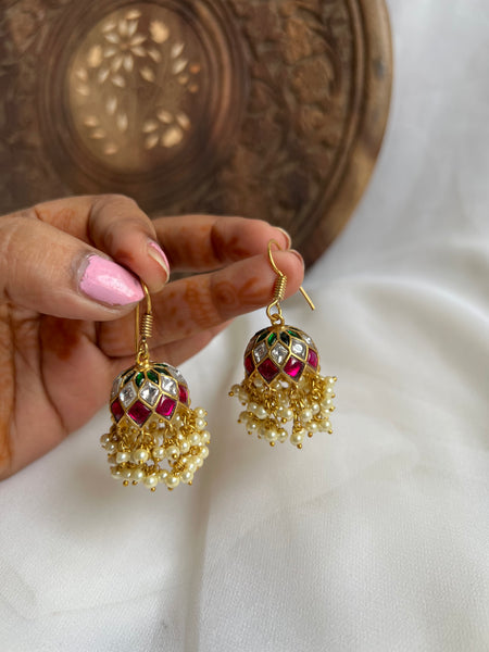Kundan hook Jhumkas with pearl work
