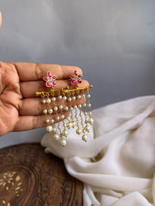 Kundan flower Pearl danglers