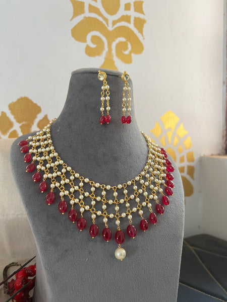 Ruby Jaali necklace with long studs