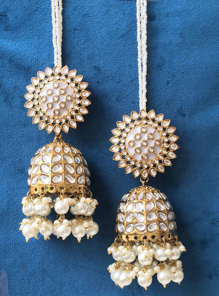 Kundan like jhumkas with Bead drops