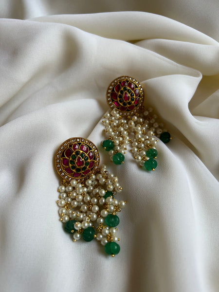 Kundan flower Pearl curtain studs