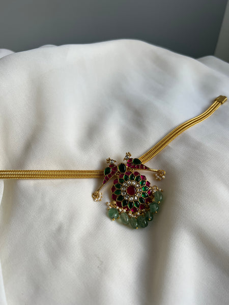 Double parrot Kundan flower tika/pendant