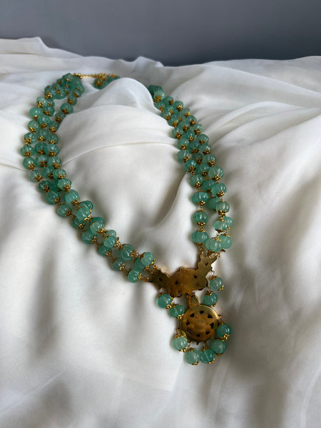 Light green pumpkin emerald Kundan pendant Maala