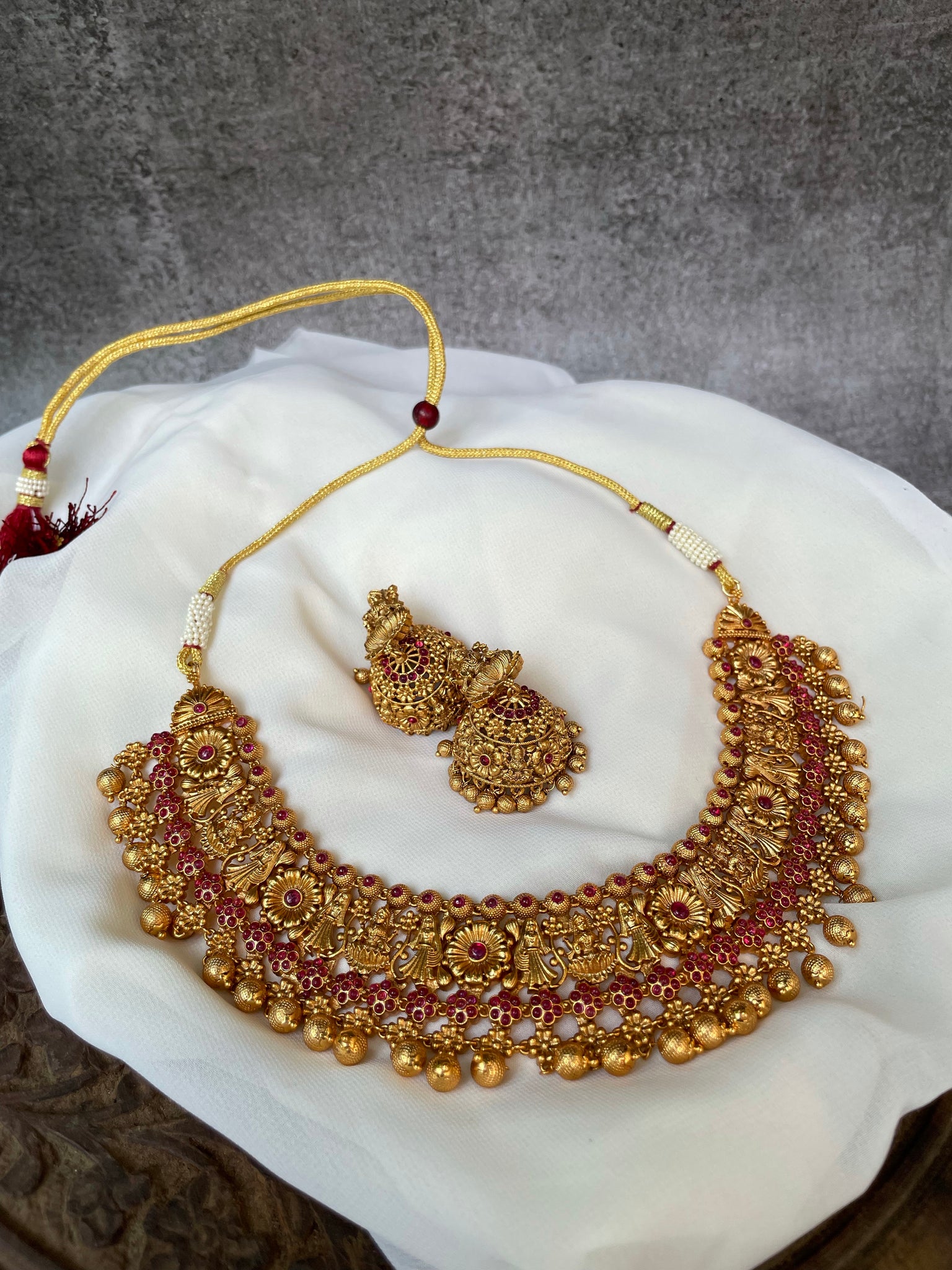 Lakshmi nrithya ruby necklace with Jhumkas