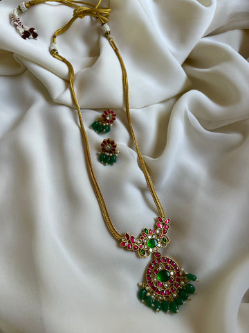 Kundan flower pendant Maala with flower studs