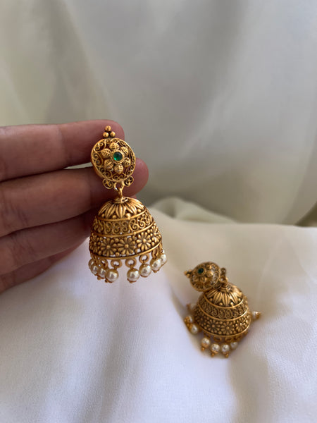 Antique cutwork Ruby Jhumkas