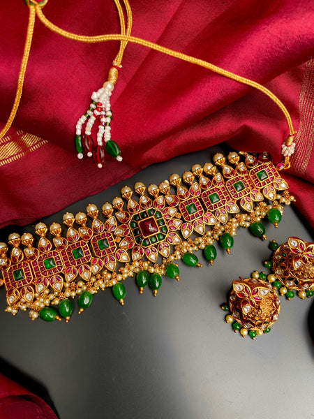 Premium jadau look alike choker with jhumkas