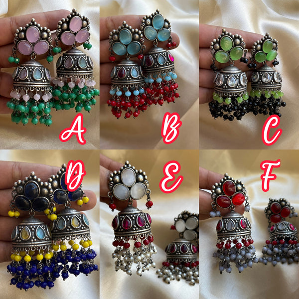 Colourful stone oxidised Jhumkas