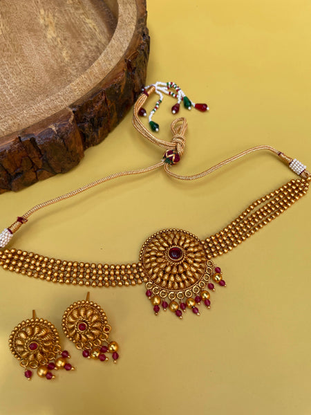 Ruby matte Chakra choker with studs