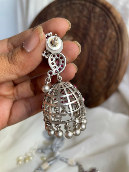 Silver polish Kemp manga necklace with Jhumkas
