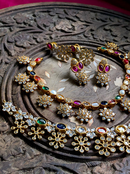 Navaratna flower drop necklace ( in 2 styles)
