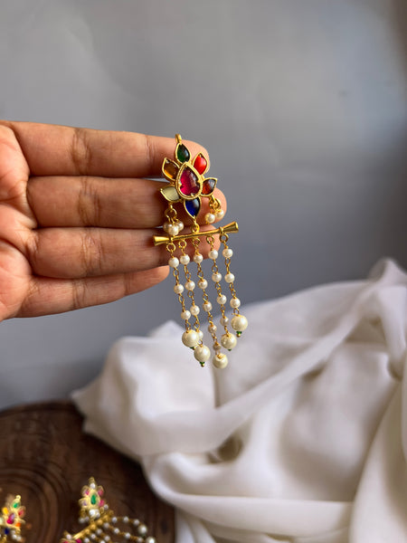 Navaratna stud Pearl danglers