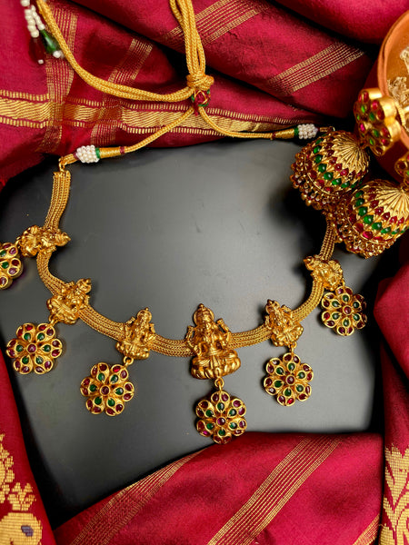 Lakshmi kemp flower necklace with jhumkas