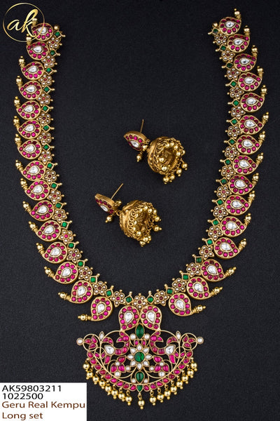 Real kemp jadau look alike bridal Haram with Jhumkas