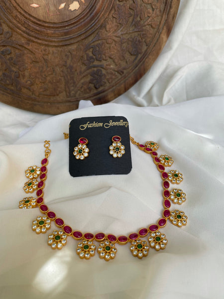 Elegant flower necklace with studs- Design C