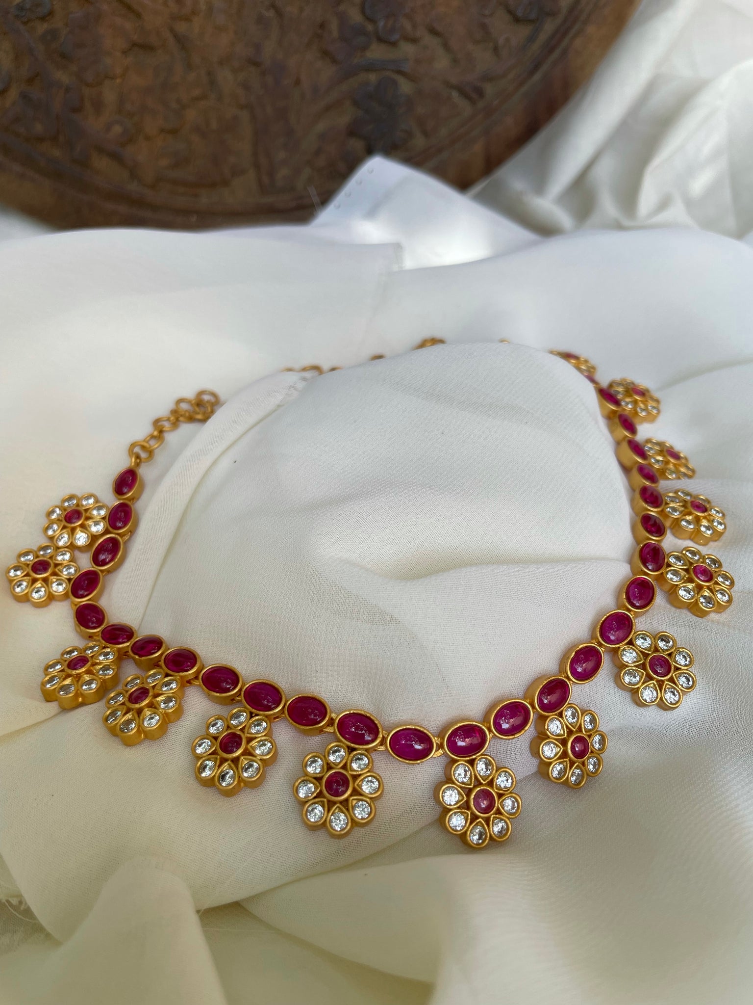 Elegant flower necklace with studs- Design C