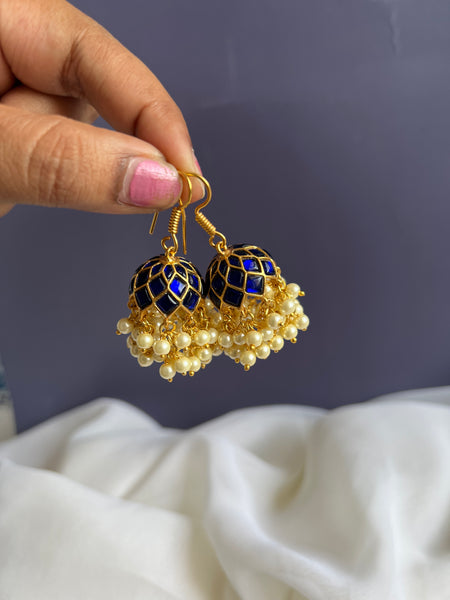 Kundan hook Jhumkas with pearl work