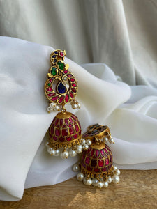 Kundan peacock Jhumkas - Design 1
