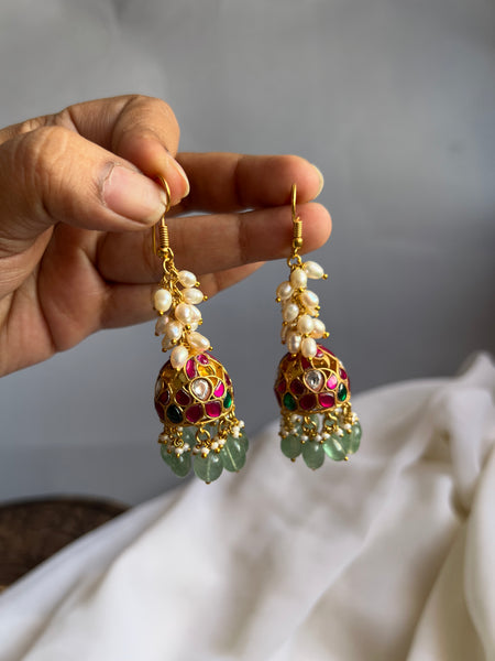 Kundan rice Pearl hook Jhumkas