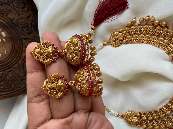 Two layer Lakshmi necklace with peacock details